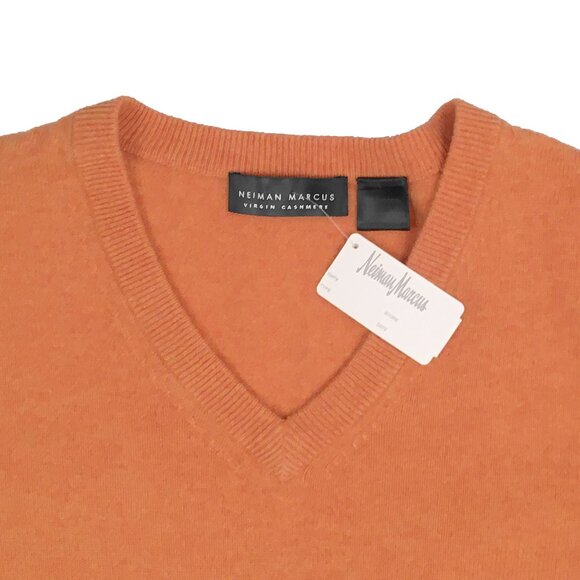 NEW $398 Neiman Marcus Cashmere Sweater! L or XL Orange  V Neck  Soft and Plush - Picture 2 of 2